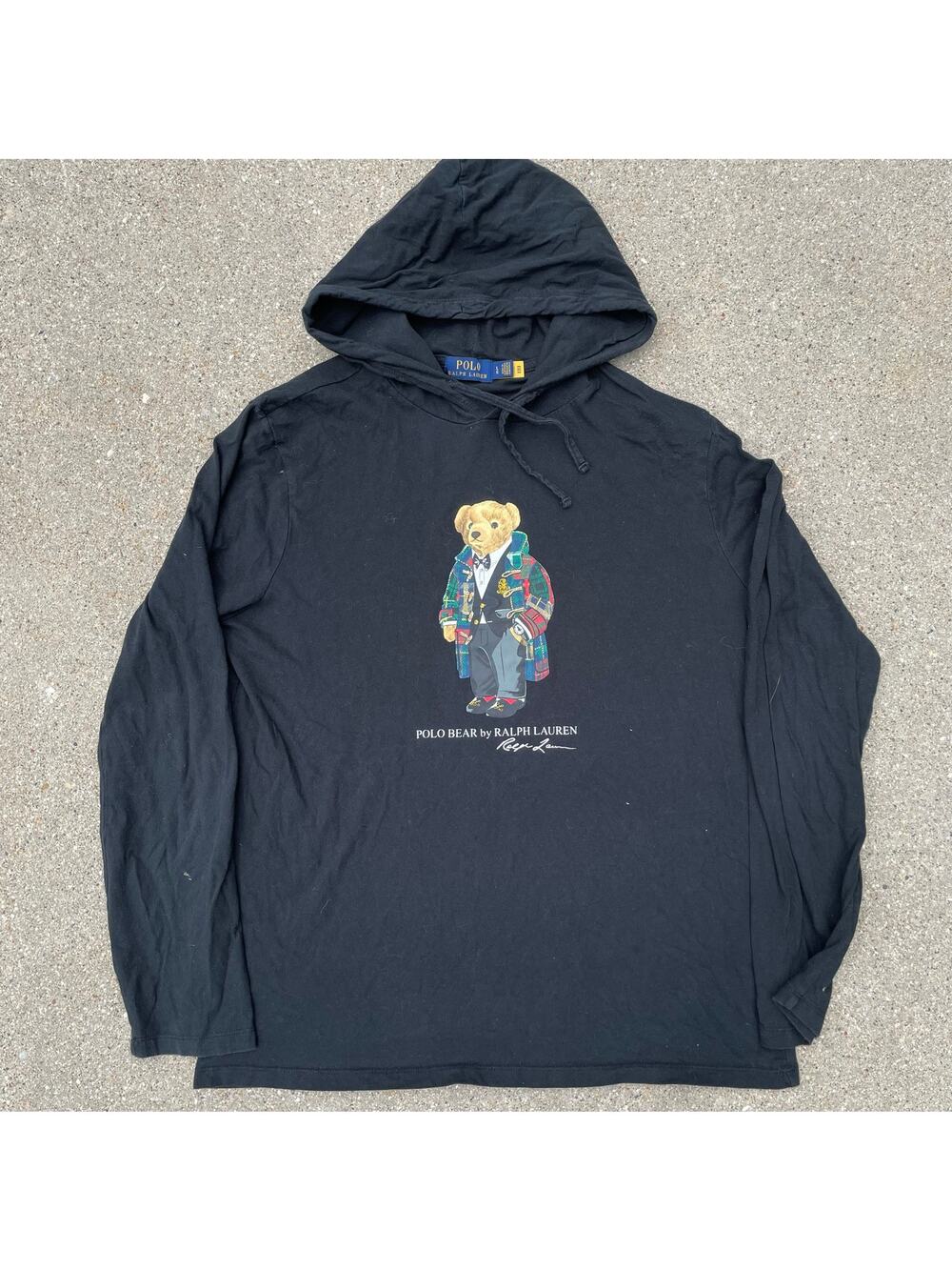 Polo Ralph Lauren Polo Bear Hooded Long Sleeve Tee Preppy Bear Black Mens M